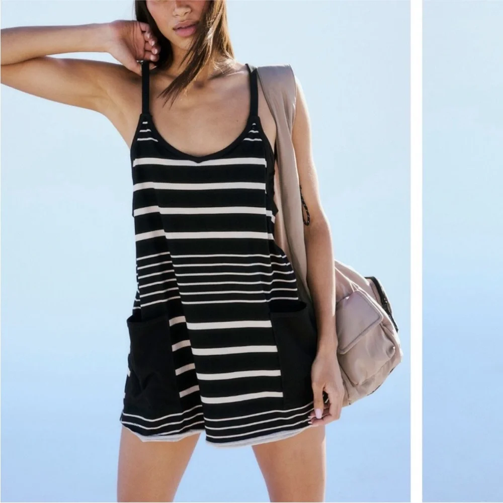 NWOT FP Movement Hot Shot Mini Dress Printed - Spring Stripe Black - S *IR*